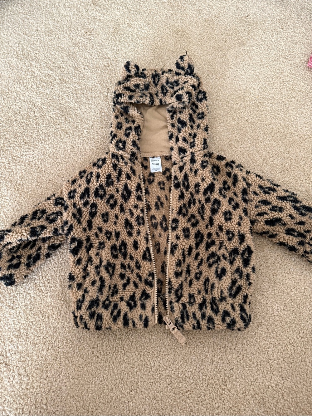 Carter's Leopard Print Sherpa Hoodie Jacket - Tan & Black